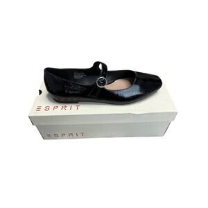NEW Esprit Mary Jane Ballerina Flats Shoes Black Size 6.5 Vegan Faux Leather